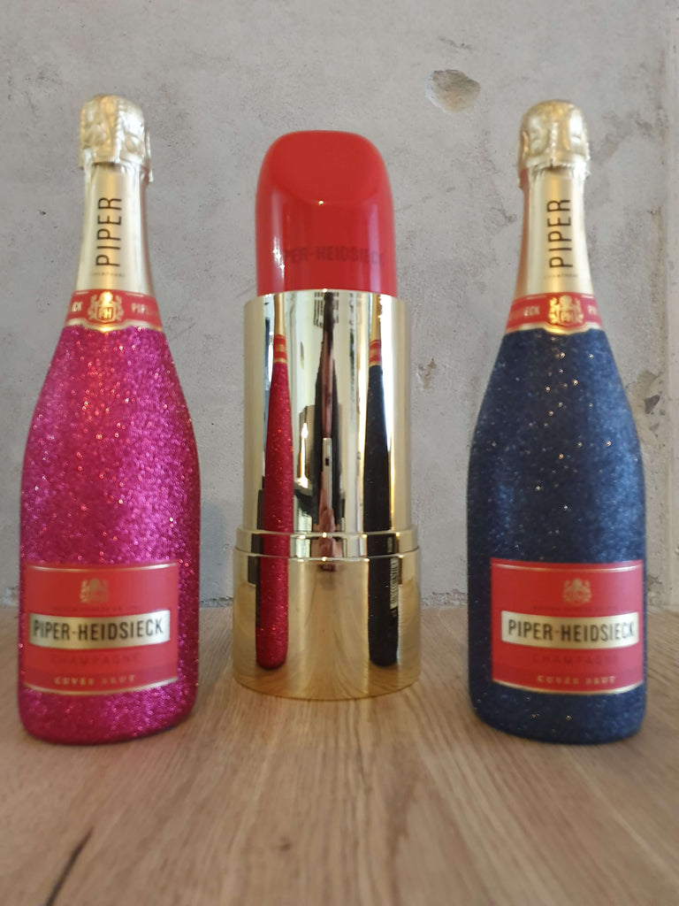 Piper-Heidsieck Brut Champagner 0,75l (12% Vol) Bling Bling Glitzerflasche + Verpackung in Lipstick Lippenstift Form - [Enthält Sulfite]